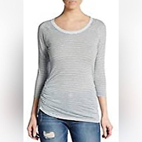 James Perse Scoop-Neck Three-Quarter Sleeve T-Shirt with Ruching Sz 1 - Picture 2 of 8